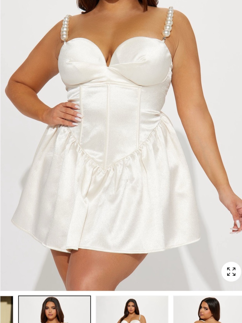 Fashion Nova Pearly Satin Mini Dress in Ivory 1x